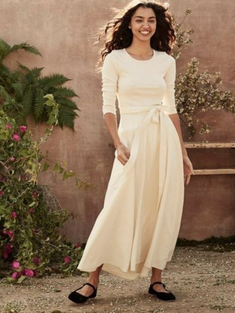 Doen Julep Silk Linen Wrap Midi Skirt in Nutmilk